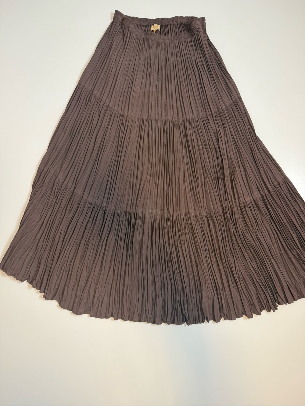 Double D Ranch Wear Brown Crinkle Tiered Maxi Skirt Boho Western Prairie